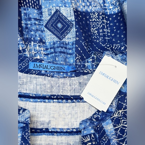 J. McLaughlin Nylee Sleeveless Linen Dress in Diamond Patch Blue Medium NWT - Picture 7 of 9